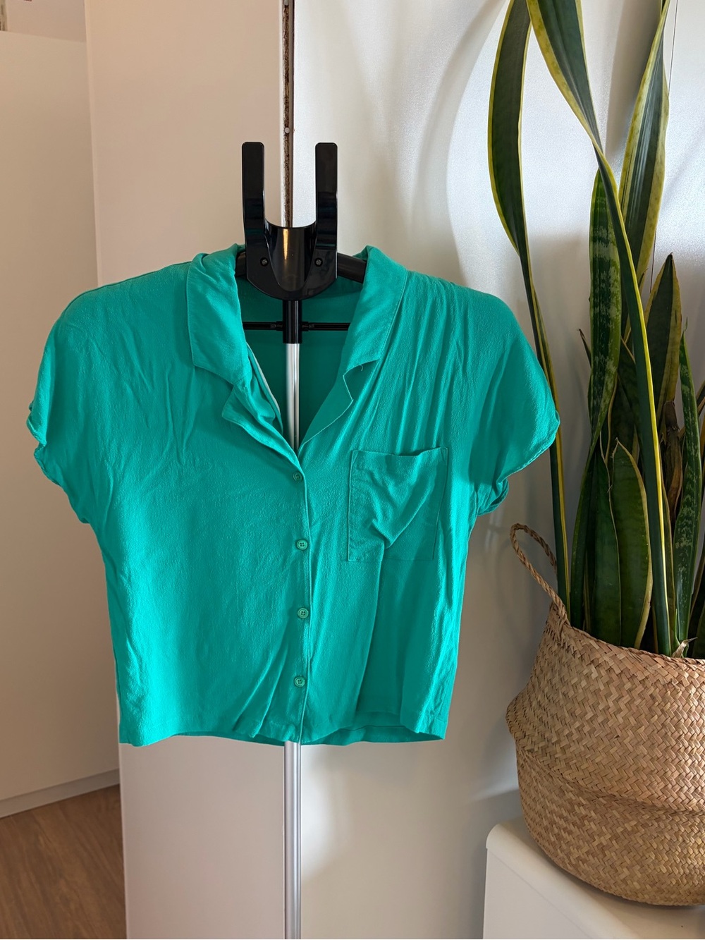 Wilfred Teal Short-Sleeve Button-Down Pocket Shirt